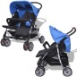 Zwillingskinderwagen Stahl Blau und Schwarz Zwillingskinderwagen Stahl Blau und Schwarz