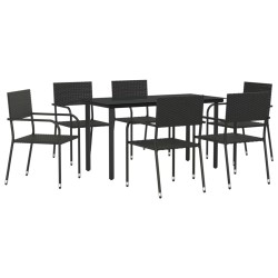 vidaXL 7-tlg. Garten-Essgruppe Schwarz Poly Rattan und Stahl