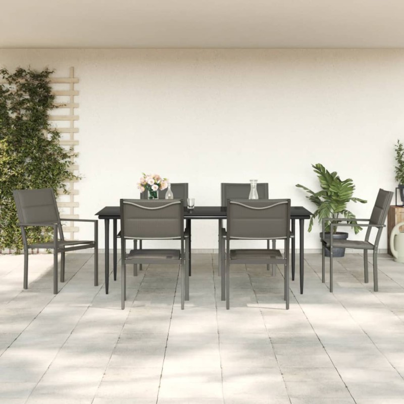 vidaXL 7-tlg. Garten-Essgruppe Schwarz Stahl und Textilene vidaXL 7-tlg. Garten-Essgruppe Schwarz Stahl und Textilene