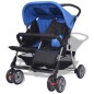 Zwillingskinderwagen Stahl Blau und Schwarz Zwillingskinderwagen Stahl Blau und Schwarz