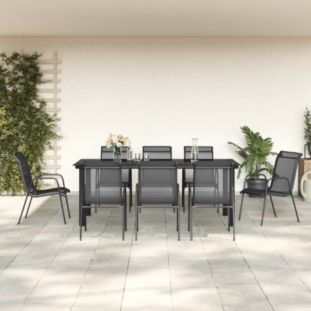 vidaXL 9-tlg. Garten-Essgruppe Schwarz Stahl und Textilene
