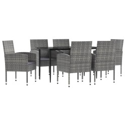 vidaXL 7-tlg. Garten-Essgruppe Grau und Schwarz Poly Rattan und Stahl