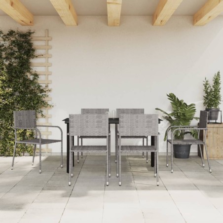 vidaXL 7-tlg. Garten-Essgruppe Grau und Schwarz Poly Rattan und Stahl