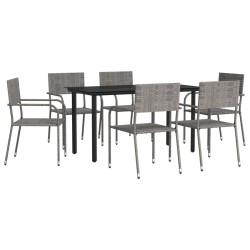 vidaXL 7-tlg. Garten-Essgruppe Grau und Schwarz Poly Rattan und Stahl