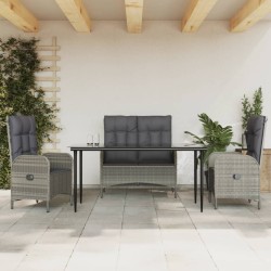 vidaXL 4-tlg. Garten-Essgruppe mit Kissen Grau Poly Rattan