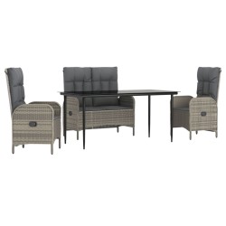 vidaXL 4-tlg. Garten-Essgruppe mit Kissen Grau Poly Rattan