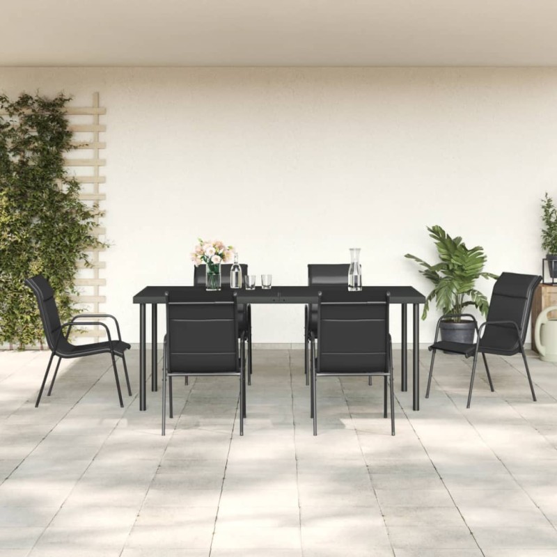 vidaXL 7-tlg. Garten-Essgruppe Schwarz Stahl und Textilene vidaXL 7-tlg. Garten-Essgruppe Schwarz Stahl und Textilene