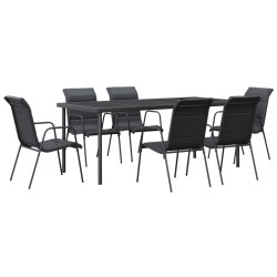 vidaXL 7-tlg. Garten-Essgruppe Schwarz Stahl und Textilene