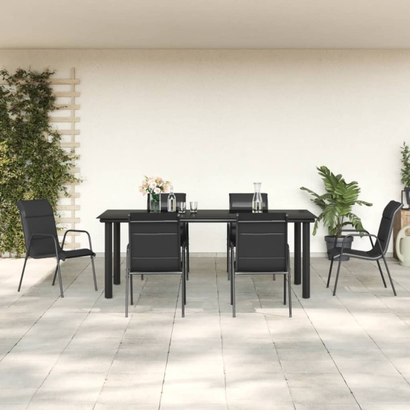 vidaXL 7-tlg. Garten-Essgruppe Schwarz Stahl und Textilene vidaXL 7-tlg. Garten-Essgruppe Schwarz Stahl und Textilene