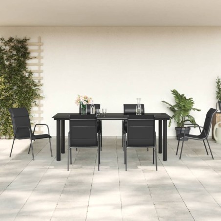 vidaXL 7-tlg. Garten-Essgruppe Schwarz Stahl und Textilene