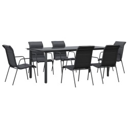 vidaXL 7-tlg. Garten-Essgruppe Schwarz Stahl und Textilene