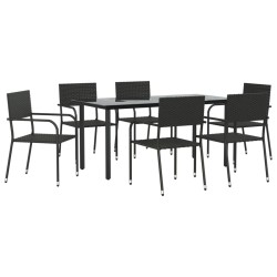 vidaXL 7-tlg. Garten-Essgruppe Schwarz Poly Rattan und Stahl