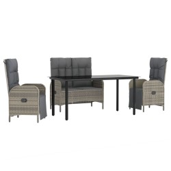 vidaXL 4-tlg. Garten-Essgruppe mit Kissen Grau Poly Rattan