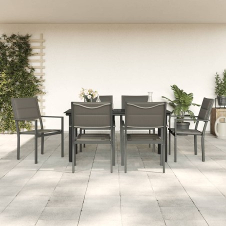 vidaXL 7-tlg. Garten-Essgruppe Schwarz Stahl und Textilene