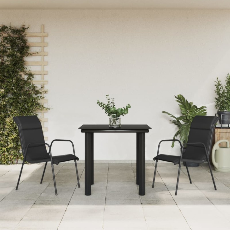 vidaXL 3-tlg. Garten-Essgruppe Schwarz Stahl und Textilene vidaXL 3-tlg. Garten-Essgruppe Schwarz Stahl und Textilene