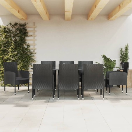 vidaXL 9-tlg. Garten-Essgruppe Schwarz Poly Rattan und Stahl