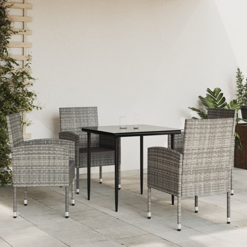 vidaXL 5-tlg. Garten-Essgruppe Grau und Schwarz Poly Rattan und Stahl vidaXL 5-tlg. Garten-Essgruppe Grau und Schwarz Poly Rattan und Stahl