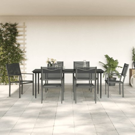 vidaXL 7-tlg. Garten-Essgruppe Schwarz Stahl und Textilene