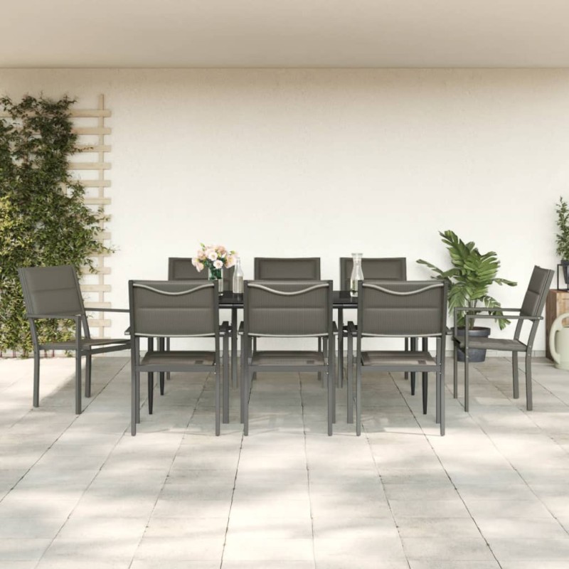 vidaXL 9-tlg. Garten-Essgruppe Schwarz Stahl und Textilene vidaXL 9-tlg. Garten-Essgruppe Schwarz Stahl und Textilene