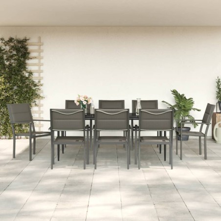 vidaXL 9-tlg. Garten-Essgruppe Schwarz Stahl und Textilene