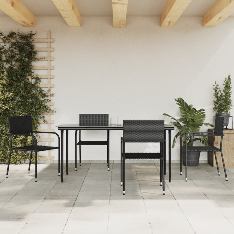 vidaXL 5-tlg. Garten-Essgruppe Schwarz Poly Rattan und Stahl vidaXL 5-tlg. Garten-Essgruppe Schwarz Poly Rattan und Stahl