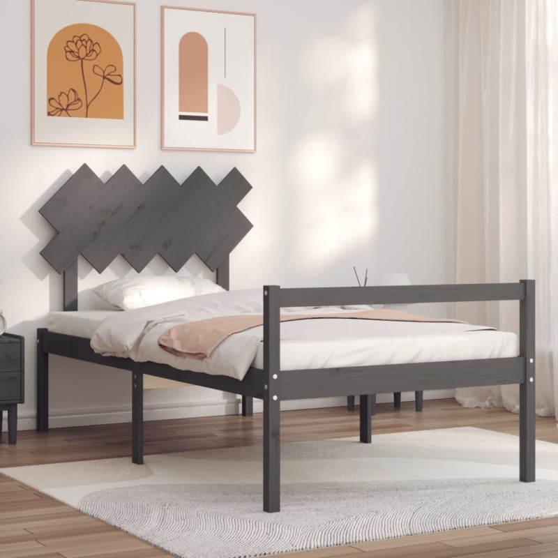 vidaXL Massivholzbett mit Kopfteil Grau 100x200 cm vidaXL Massivholzbett mit Kopfteil Grau 100x200 cm