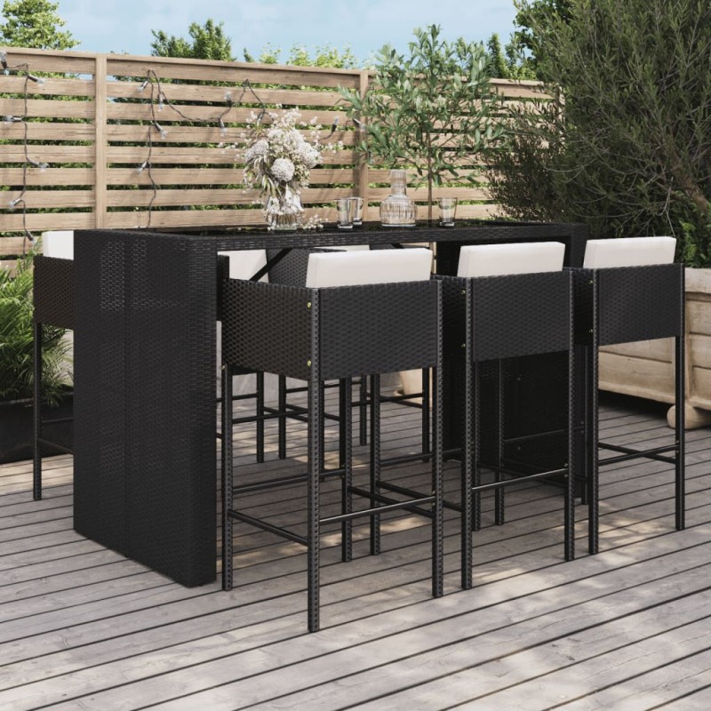 vidaXL 7-tlg. Gartenbar-Set mit Kissen Schwarz Poly Rattan vidaXL 7-tlg. Gartenbar-Set mit Kissen Schwarz Poly Rattan