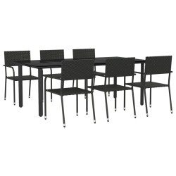 vidaXL 7-tlg. Garten-Essgruppe Schwarz Poly Rattan und Stahl