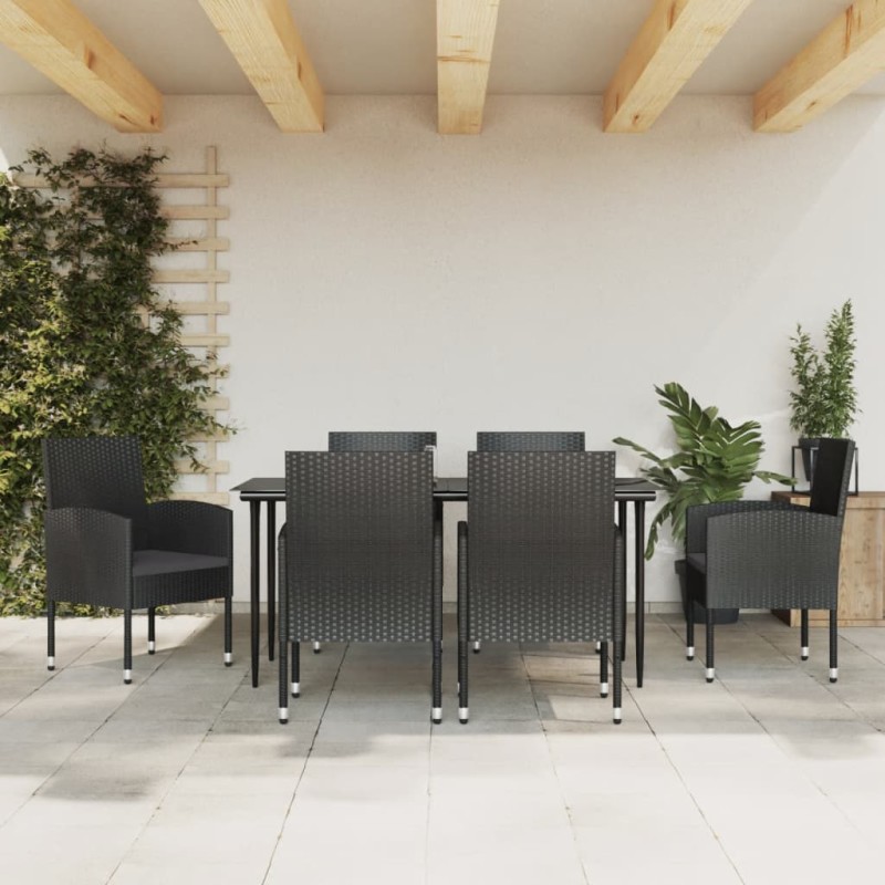 vidaXL 7-tlg. Garten-Essgruppe Schwarz Poly Rattan und Stahl vidaXL 7-tlg. Garten-Essgruppe Schwarz Poly Rattan und Stahl