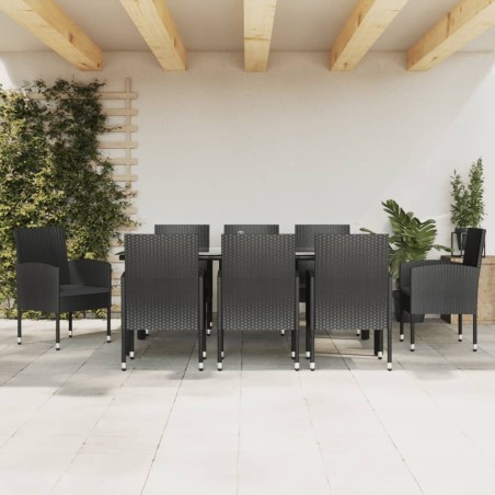 vidaXL 9-tlg. Garten-Essgruppe Schwarz Poly Rattan und Stahl