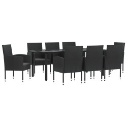 vidaXL 9-tlg. Garten-Essgruppe Schwarz Poly Rattan und Stahl