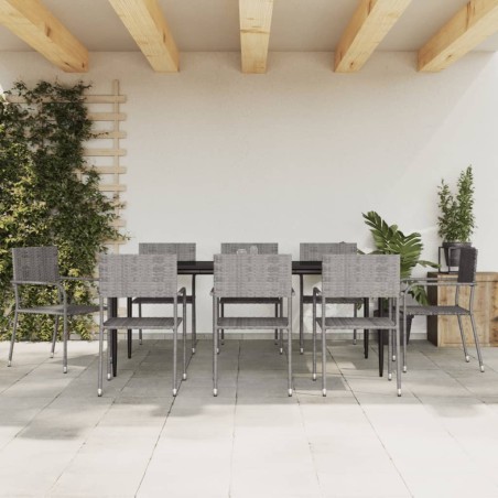 vidaXL 9-tlg. Garten-Essgruppe Grau und Schwarz Poly Rattan und Stahl