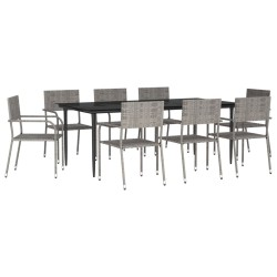 vidaXL 9-tlg. Garten-Essgruppe Grau und Schwarz Poly Rattan und Stahl