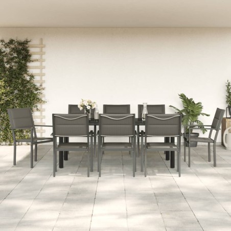 vidaXL 9-tlg. Garten-Essgruppe Schwarz Stahl und Textilene