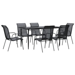 vidaXL 7-tlg. Garten-Essgruppe Schwarz Stahl und Textilene