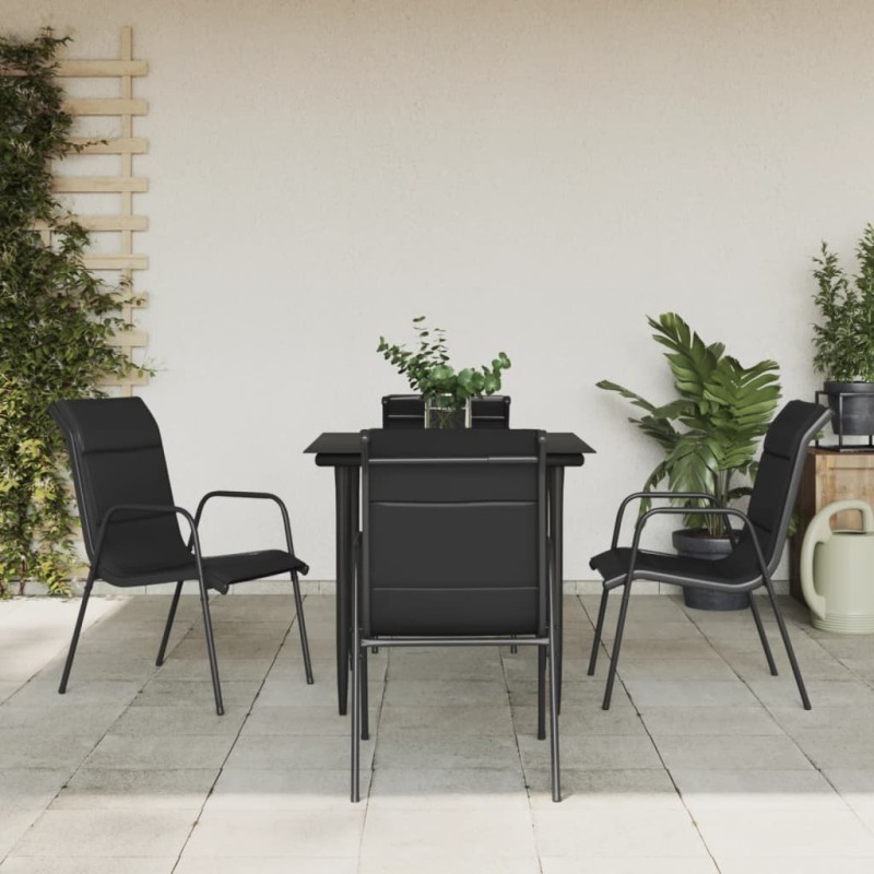 vidaXL 5-tlg. Garten-Essgruppe Schwarz Stahl und Textilene vidaXL 5-tlg. Garten-Essgruppe Schwarz Stahl und Textilene