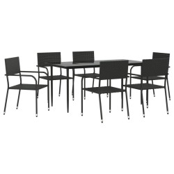 vidaXL 7-tlg. Garten-Essgruppe Schwarz Poly Rattan und Stahl