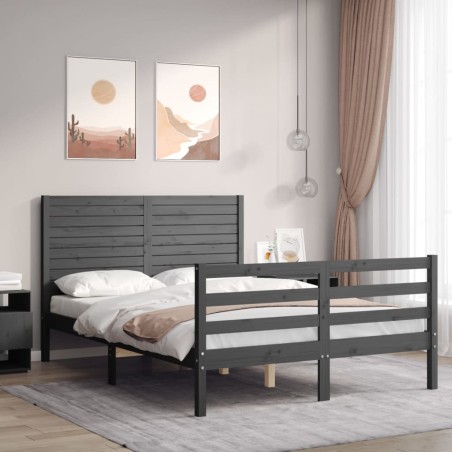 vidaXL Massivholzbett mit Kopfteil Grau
