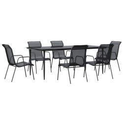 vidaXL 7-tlg. Garten-Essgruppe Schwarz Stahl und Textilene