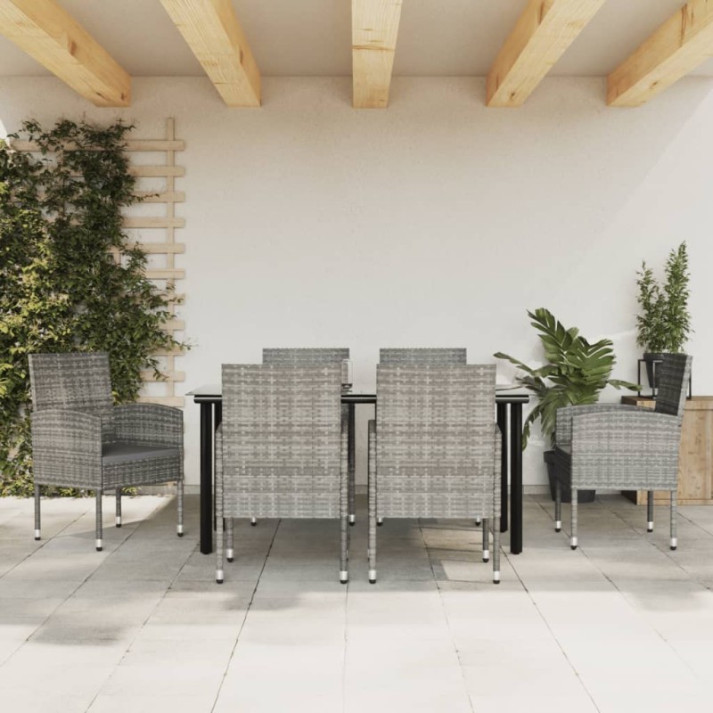 vidaXL 7-tlg. Garten-Essgruppe Grau und Schwarz Poly Rattan und Stahl vidaXL 7-tlg. Garten-Essgruppe Grau und Schwarz Poly Rattan und Stahl