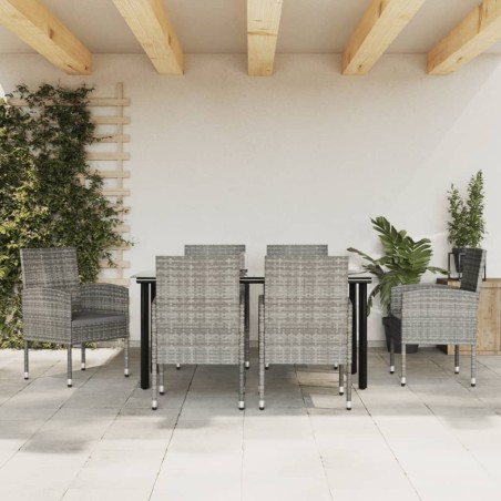 vidaXL 7-tlg. Garten-Essgruppe Grau und Schwarz Poly Rattan und Stahl