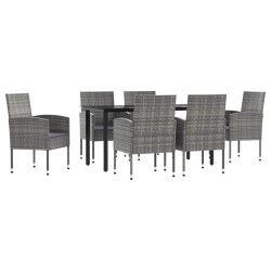 vidaXL 7-tlg. Garten-Essgruppe Grau und Schwarz Poly Rattan und Stahl