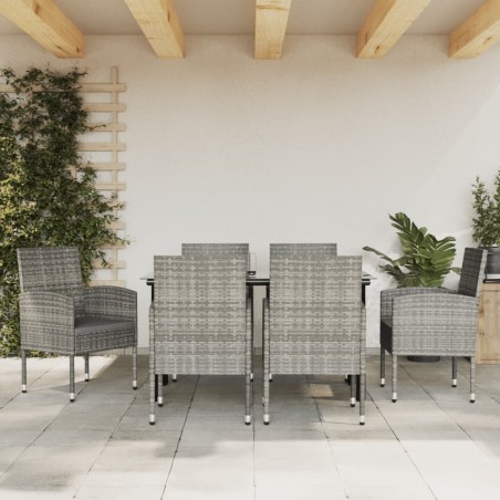 vidaXL 7-tlg. Garten-Essgruppe Grau und Schwarz Poly Rattan und Stahl
