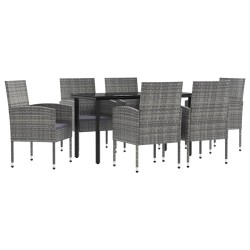 vidaXL 7-tlg. Garten-Essgruppe Grau und Schwarz Poly Rattan und Stahl
