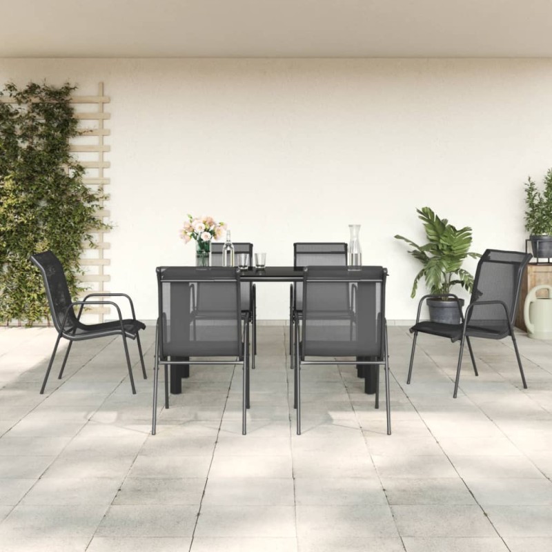 vidaXL 7-tlg. Garten-Essgruppe Schwarz Stahl und Textilene vidaXL 7-tlg. Garten-Essgruppe Schwarz Stahl und Textilene