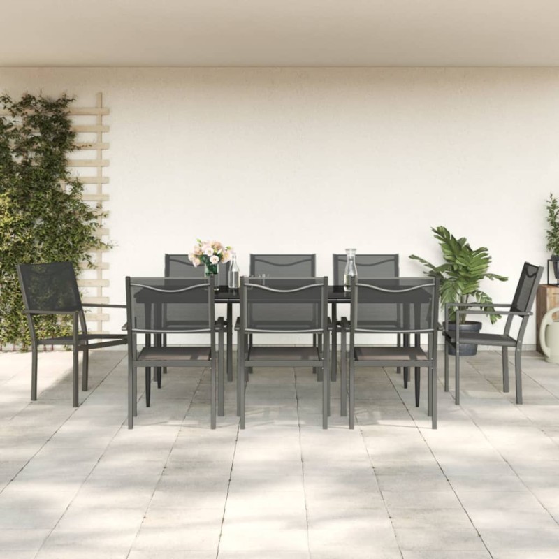 vidaXL 9-tlg. Garten-Essgruppe Schwarz Stahl und Textilene vidaXL 9-tlg. Garten-Essgruppe Schwarz Stahl und Textilene