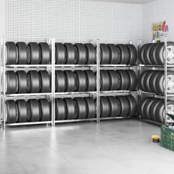 vidaXL Reifenregale mit 3 Böden 4 Stk. Silbern 110x40x200 cm Stahl