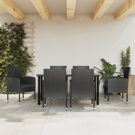 vidaXL 7-tlg. Garten-Essgruppe Schwarz Poly Rattan und Stahl