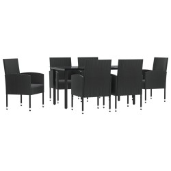 vidaXL 7-tlg. Garten-Essgruppe Schwarz Poly Rattan und Stahl