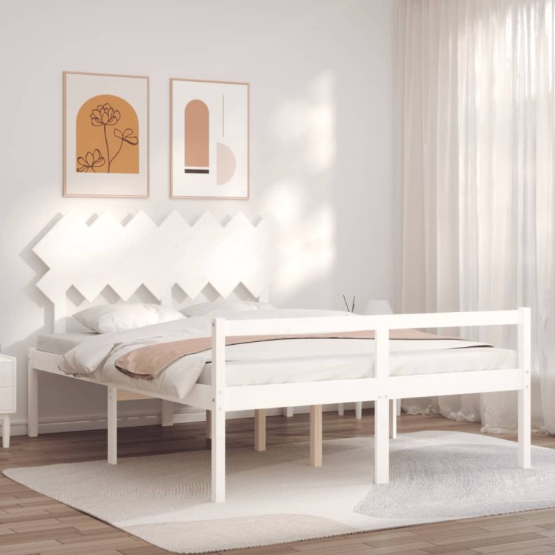 vidaXL Massivholzbett mit Kopfteil Weiß 140x200 cm vidaXL Massivholzbett mit Kopfteil Weiß 140x200 cm